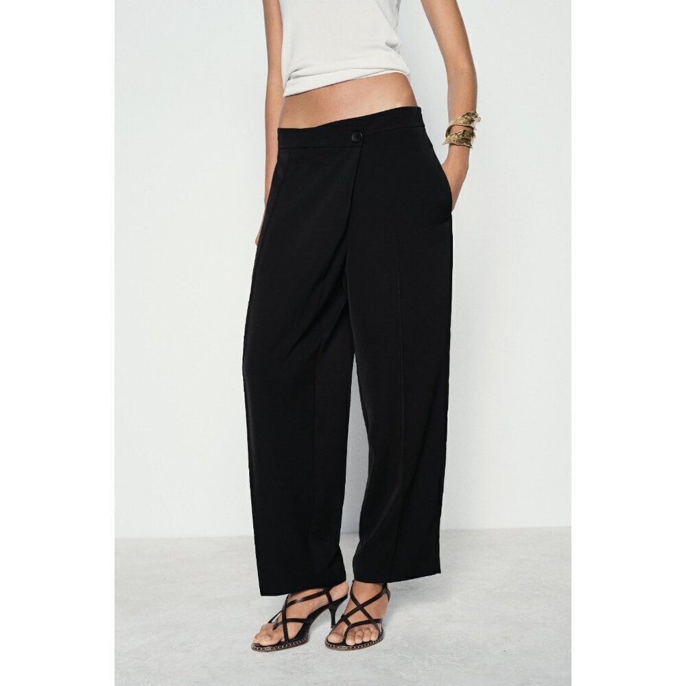 Zara Womens Dress Pants Size M Black Flowing Trousers Mid Rise 4387/026 NWT